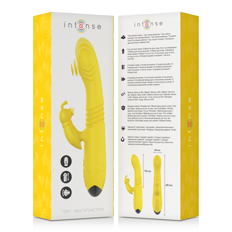 Vibratore multifunzione INTENSE Tokyo Up & Down con stimolatore clitorale giallo, design elegante e funzionalità variabili.