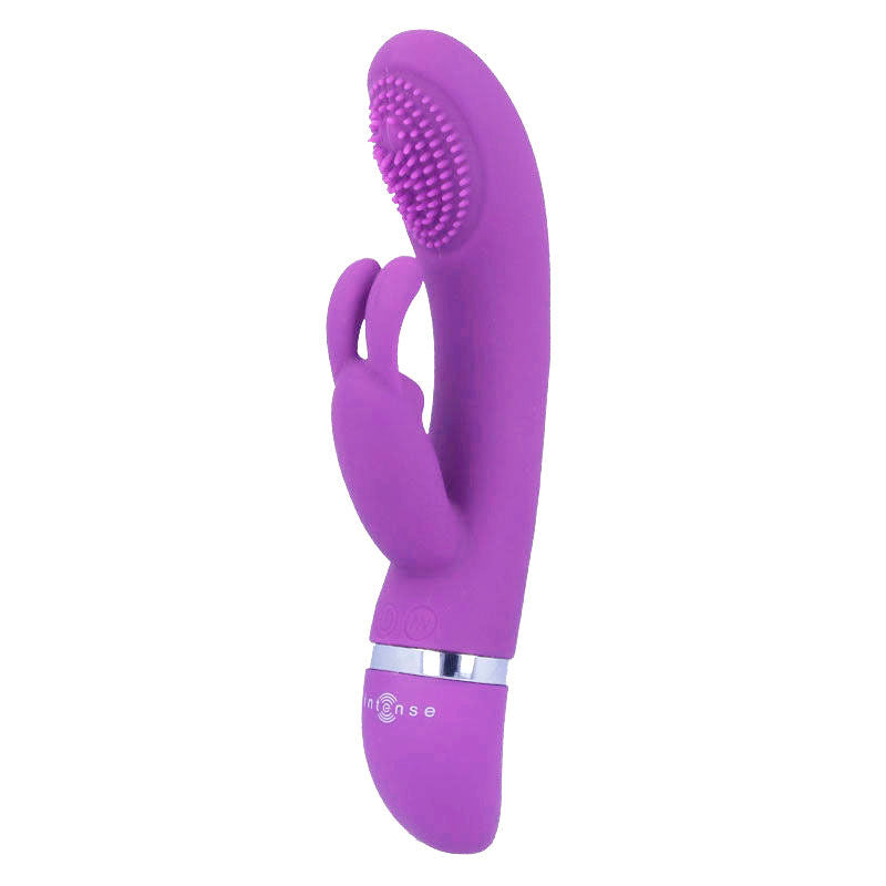 Vibratore oscillante in silicone a forma di coniglio lilla INTENSE FUN, design ergonomico e dettagli realistici.