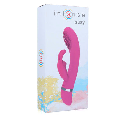 Vibratore oscillante in silicone rosa con forma di coniglio, brand INTENSE FUN, design ergonomico e stimolante.