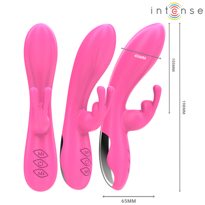 Vibratore Randall Rabbit rosa di INTENSE FUN con 10 modalità di vibrazione, design ergonomico e dettagli realistici.