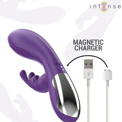 Vibratore Randall Rabbit viola con 10 modalità di vibrazione, prodotto da INTENSE FUN.
