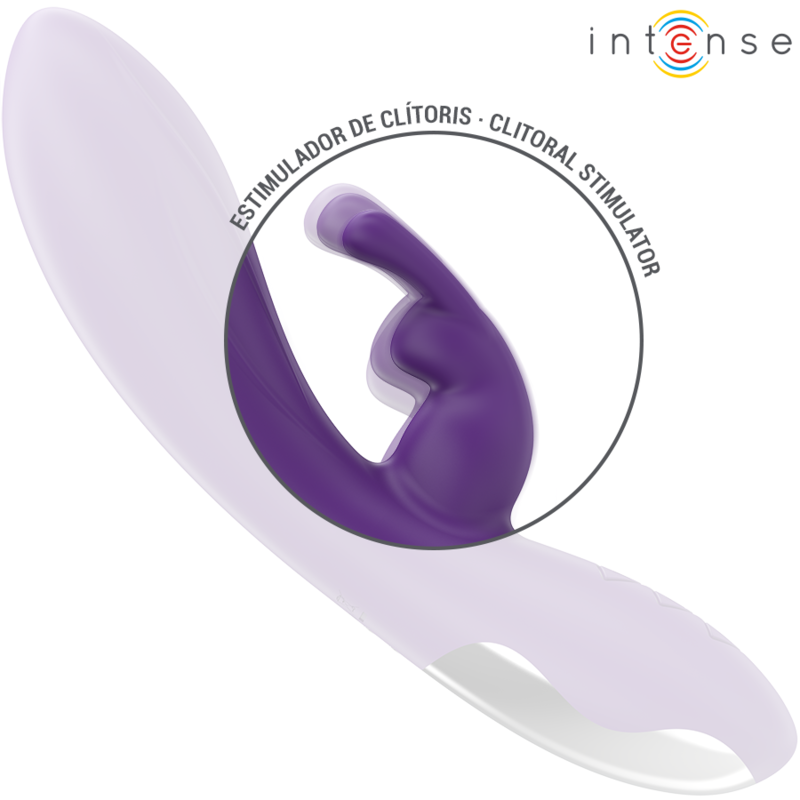 Vibratore Randall Rabbit viola INTENSE FUN con 10 modalità di vibrazione, design ergonomico e dettagli realistici.