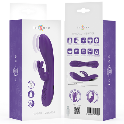 Vibratore Randall Rabbit viola con 10 modalità di vibrazione, prodotto da INTENSE FUN, immagine del dispositivo.