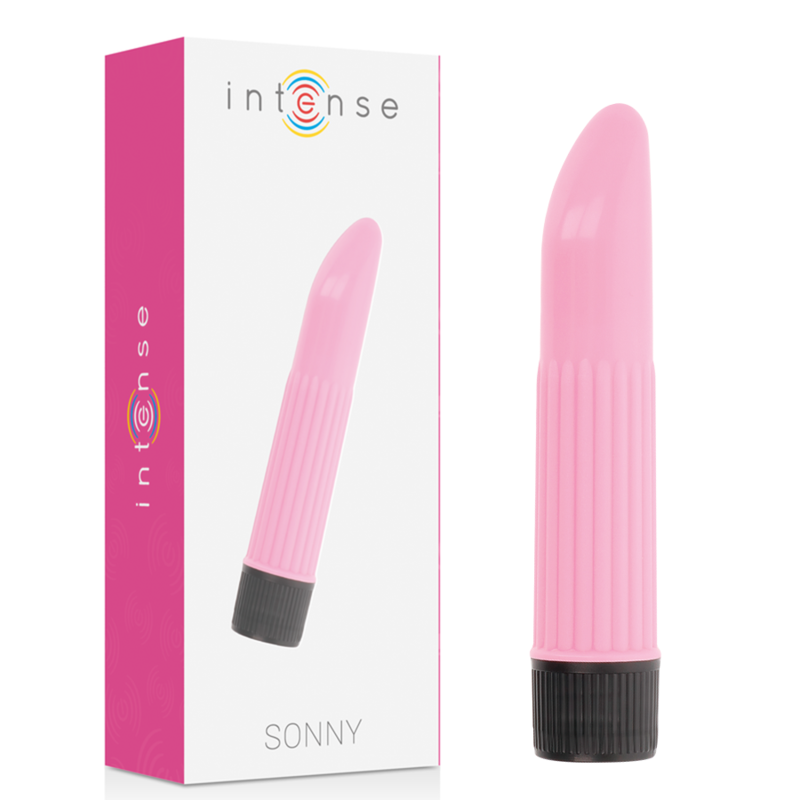 Vibratore rosa Sonny del marchio INTENSE FUN, design compatto e ergonomico, con superficie liscia e dettagli colorati.