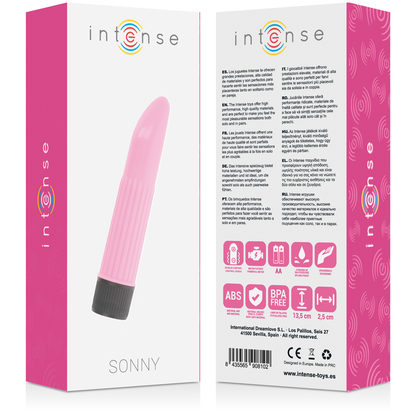 Vibratore rosa INTENSE Sonny di INTENSE FUN, con forma ergonomica e superficie liscia, in primo piano su sfondo neutro.