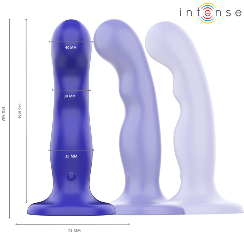 Vibratore Shorty INTENSE FUN con ventosa e telecomando blu, design compatto e resistente, ideale per stimolazione versatile.