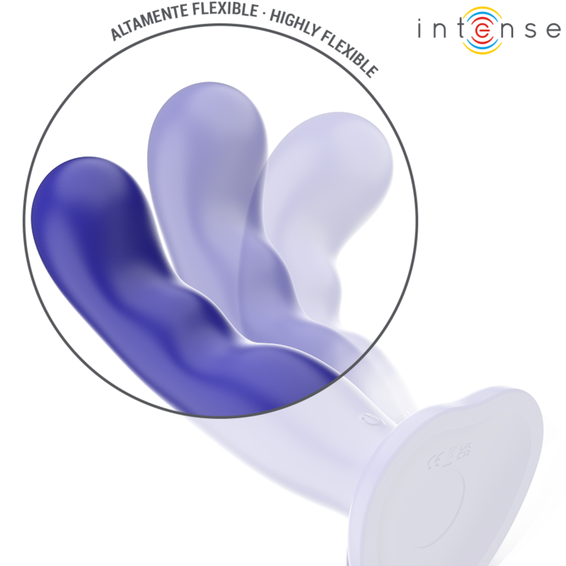 Vibratore Shorty con ventosa e telecomando blu di INTENSE FUN, design compatto e versatile per piacere e stimolazione