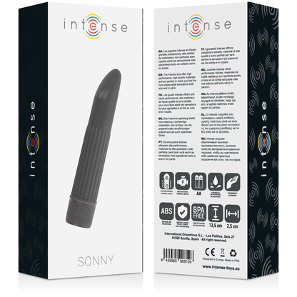 Vibratore Sonny Black INTENSE FUN, silicone nero, con forma ergonomica e superficie liscia, ideale per stimolazione personale.