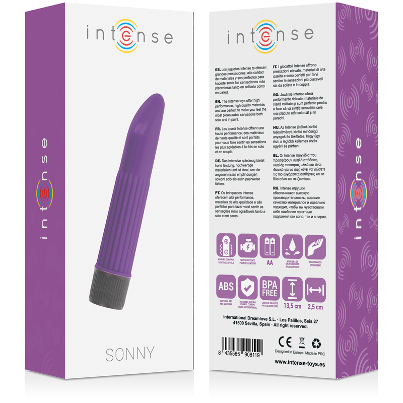 Vibratore Sonny Lilla di INTENSE FUN, colore viola, con design ergonomico e superficie liscia, visibile in immagine.