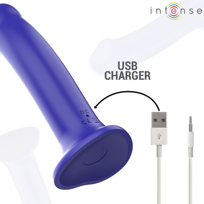 Vibratore Victoria con ventosa e telecomando, 10 vibrazioni, colore blu scuro, prodotto Intense Fun, per piacere e stimolazione.
