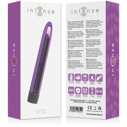 Vibratore Vito lilla di INTENSE FUN, dispositivo di piacere in silicone con design ergonomico e texture liscia.