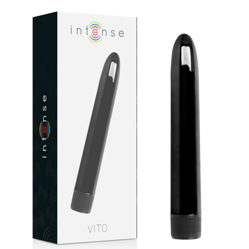 Vibratore nero INTENSE VITO di INTENSE FUN, con forma ergonomica e dettagli realistici, ideale per stimolazione e piacere personale.