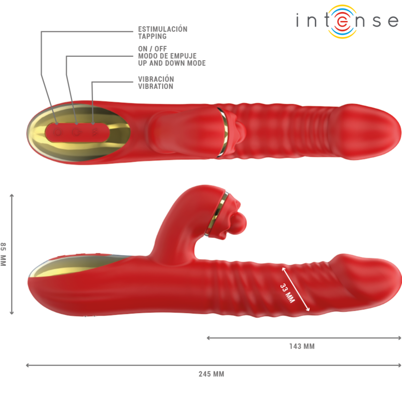 Vibrazione Thalia e Spinta INTENSE FUN, rosso con dettagli in nero, design ergonomico e manico antiscivolo.