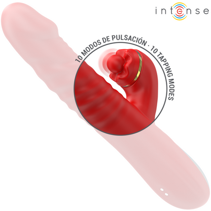 Vibrazione Thalia e spinta rossa Intense Fun, dispositivo di stimolazione con design ergonomico e dettagli in rosso.