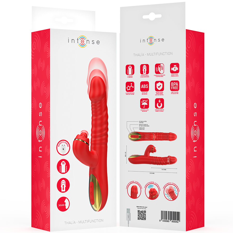 Vibrazione Thalia e Spinta rosso tapping di INTENSE FUN, dispositivo di stimolazione vibrante e stimolante.