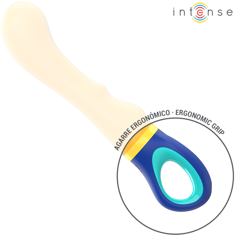 Vibratore punto G giallo INTENSO con design shaggy, prodotto da INTENSE FUN, ideale per stimolazione mirata e piacere.