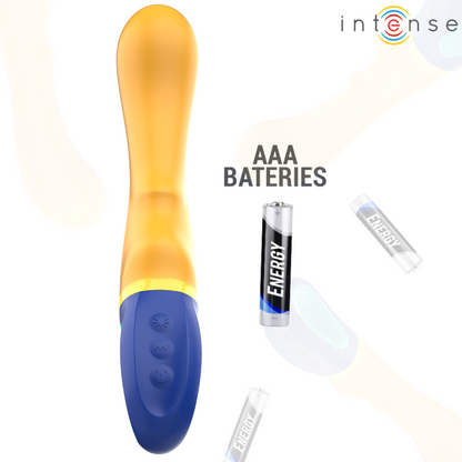 Vibratore Punto G giallo della linea INTENSO di INTENSE FUN, design shaggy e ergonomico per stimolazione.