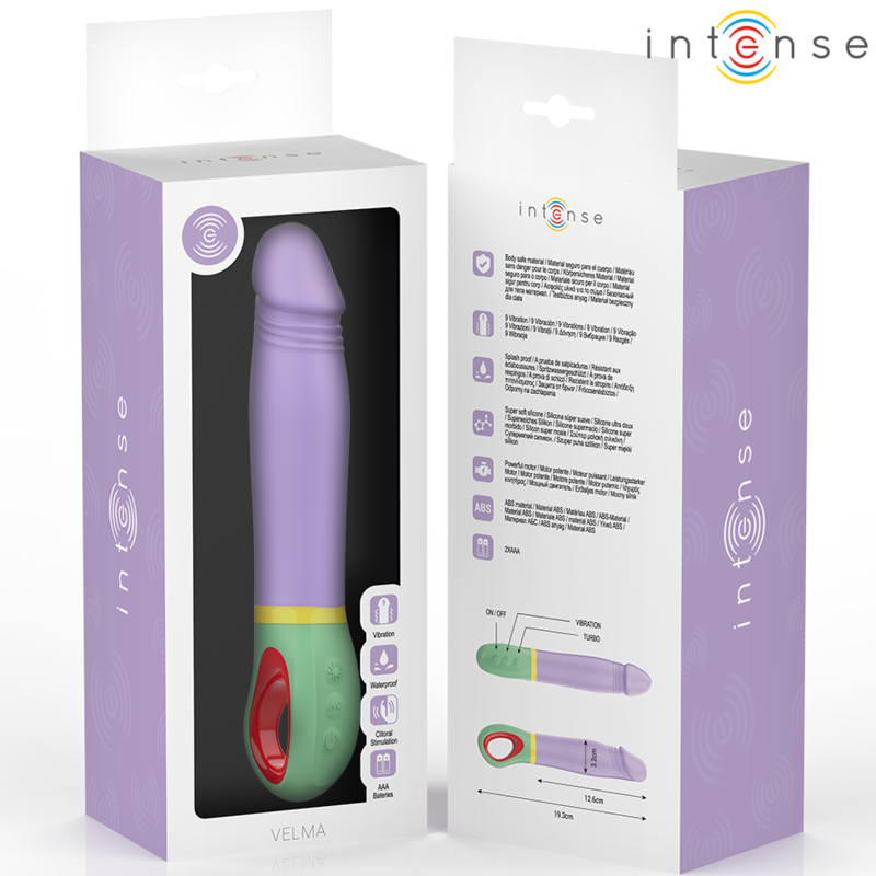 Vibratore Velma Classic viola di INTENSO, prodotto di INTENSE FUN, con design elegante e colori vivaci, in primo piano.