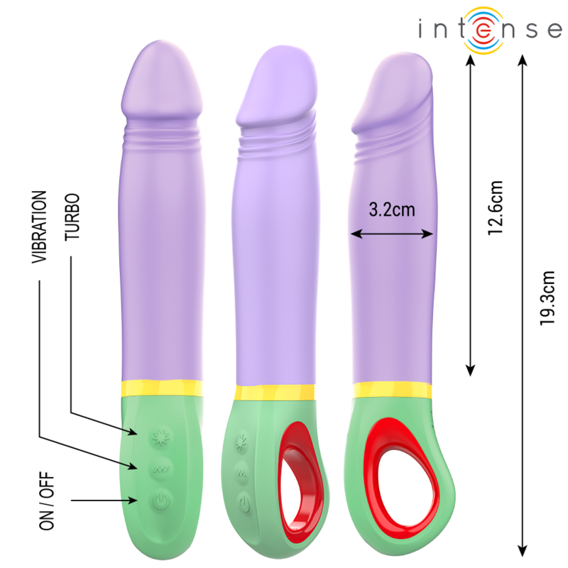 Vibratore Velma Classic Viola di INTENSO, prodotto della linea INTENSE FUN, con design elegante e dettagli colorati.