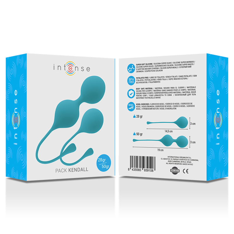 Palline Kegel Kendall blu INTENSE HEALTH & FUN, set di esercizi per il pavimento pelvico, con design compatto e colorato.