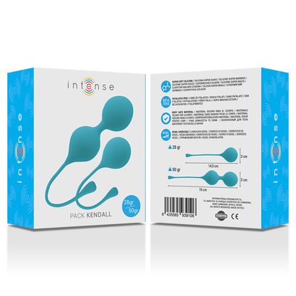 Palline Kegel Kendall blu INTENSE HEALTH & FUN, set di esercizi per il pavimento pelvico, con design compatto e colorato.