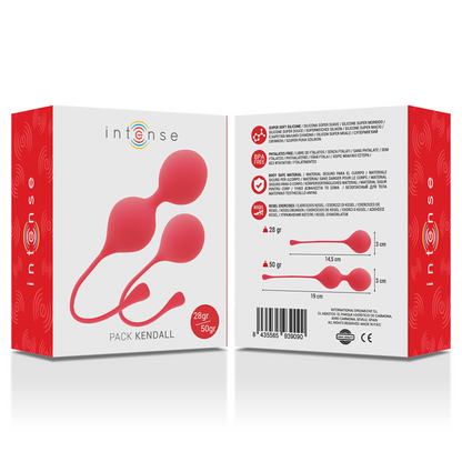 Set di palline Kegel Kendall Rosso INTENSE HEALTH & FUN, dispositivo per il benessere pelvico femminile, in confezione compatta e colorata.