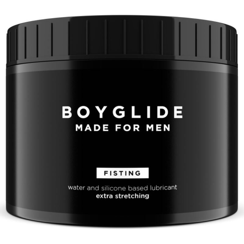 Lubrificante a base acqua e silicone INTIMATELINE BOYGLIDE, flacone da 500 ml, con etichetta visibile e design semplice