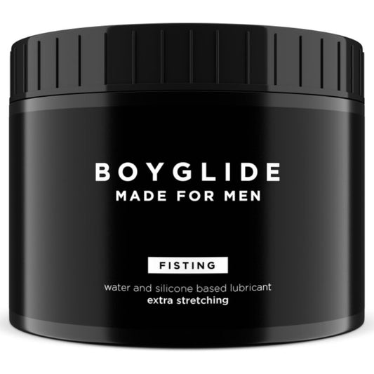 Lubrificante a base acqua e silicone INTIMATELINE BOYGLIDE, flacone da 500 ml, con etichetta visibile e design semplice