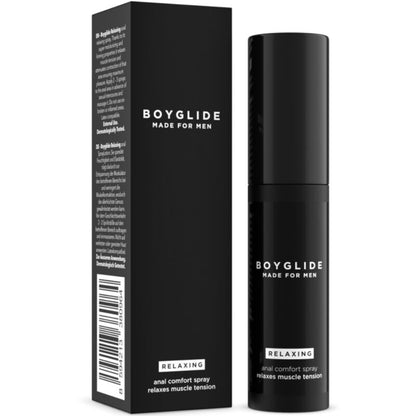 Spray rilassante anale INTIMATELINE BOYGLIDE da 20 ml, flacone con spray e etichetta bianca e blu.