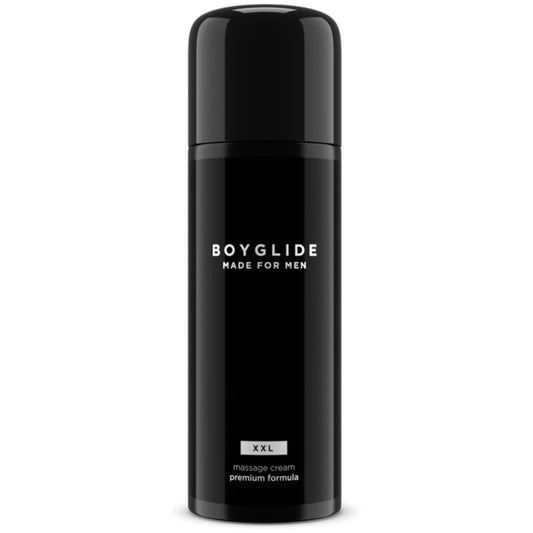 Crema da massaggio INTIMATELINE BOYGLIDE XXL per uomo, bottiglia da 100 ml, con tubetto e etichetta bianca e blu.