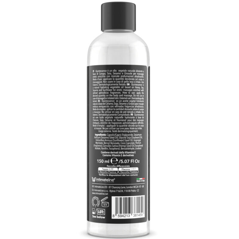 Olio da massaggio al cioccolato Intimateline Luxuria, 150 ml, bottiglia con etichetta elegante e design raffinato