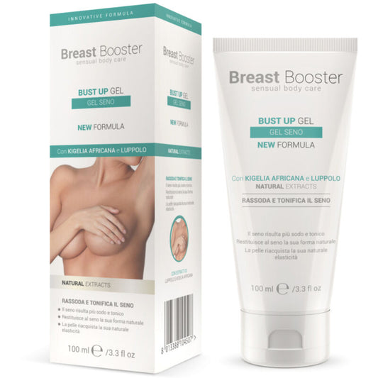 Gel tonificante e rassodante per il seno INTIMATELINE, booster seno in flacone da 100 ml, prodotto per migliorare l'elasticità.