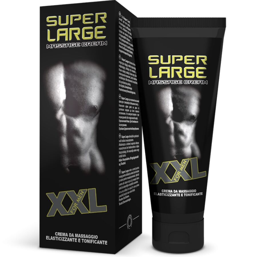 Crema volumizzante per il pene Super Large XXL di INTIMATELINE, bottiglia da 75 ml, con confezione e etichetta visibile.