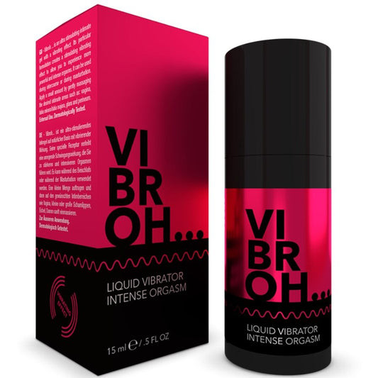 Vibratore liquido INTIMATELINE VIBROH da 15 ml in bottiglia, prodotto per il piacere intimo femminile, confezione con etichetta.