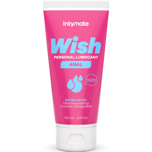 Lubrificante anale a base d'acqua INTIMATELINE INTYMATE Wish, flacone da 100 ml, mostra il prodotto con etichetta e tappo.