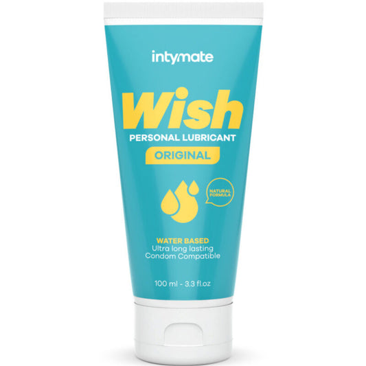 Lubrificante IntimateLine Intymate Wish a base acqua, bottiglia da 100 ml, flacone con etichetta bianca e blu