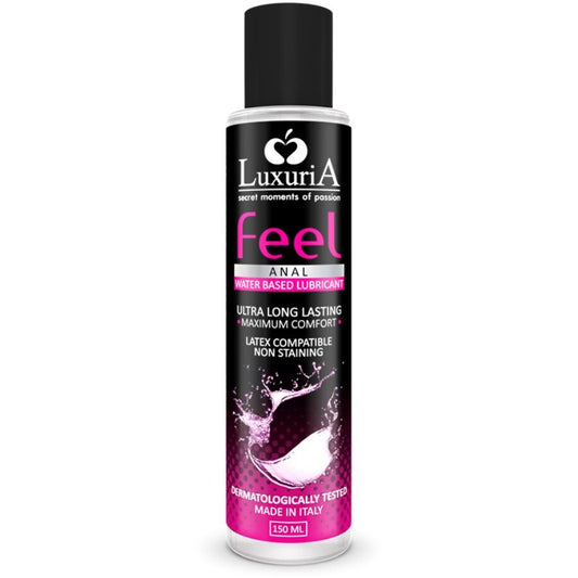 Lubrificante anale a base d'acqua INTIMATELINE LUXURIA FEEL, flacone da 150 ml, per uso intimo e comfort.