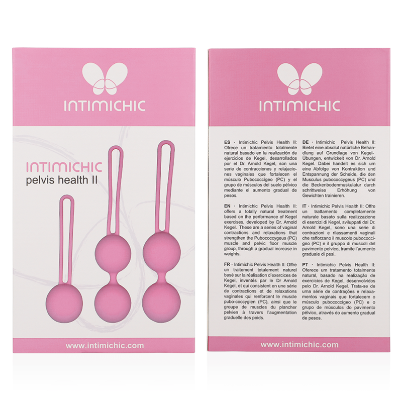 Dispositivo di riabilitazione del pavimento pelvico INTIMICHIC PELVIS HEALTH II, mostra il design e i dettagli del prodotto.