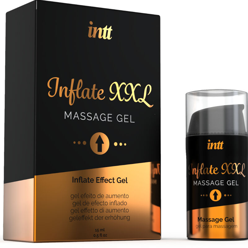 Gel intimo INTT FOR HIM per aumentare l'erezione e le dimensioni del pene, visibile nella confezione e applicatore.