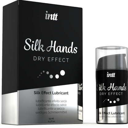 Lubrificante mani INTT Lubricants Silk Formula con silicone concentrato, flacone da 15 ml con etichetta blu e tubo.