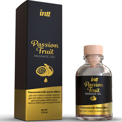 Gel da massaggio e sesso orale INTT MASSAGE & ORAL SEX al gusto di frutto della passione con effetto calore, flacone da 100 ml