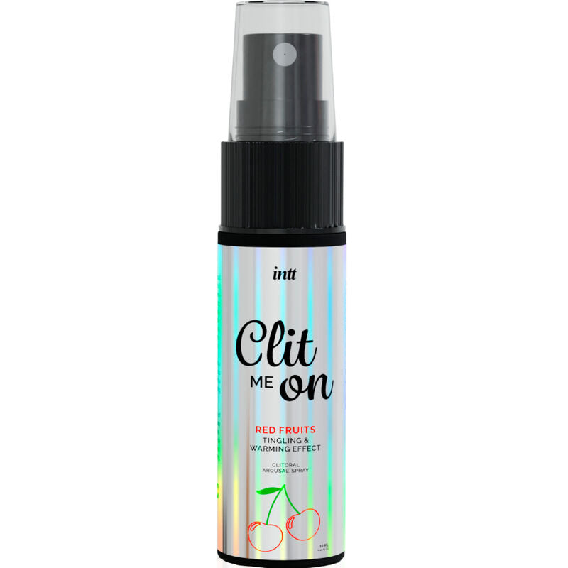 Flacone di 12 ml di gel intimo Clit Me AI Frutti Rossi di INTT RELEASES, bottiglia con etichetta rossa e dettagli del prodotto