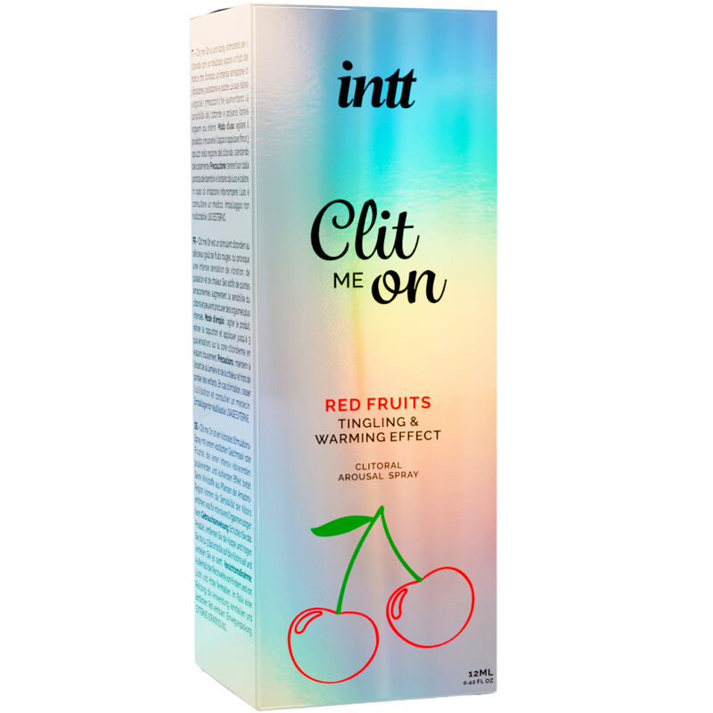 Flacone da 12 ml di INTT RELEASES CLIT ME AI Frutti Rossi, prodotto per il benessere intimo femminile con aroma fruttato.