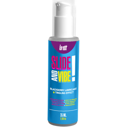 Lubrificante vibrante a base d'acqua INTT RELEASES Kissable da 35 ml, confezione con etichetta e dettagli del prodotto