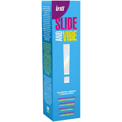 Lubrificante vibrante a base d'acqua INTT RELEASES Kissable da 35 ml, flacone con etichetta bianca e dettagli colorati.
