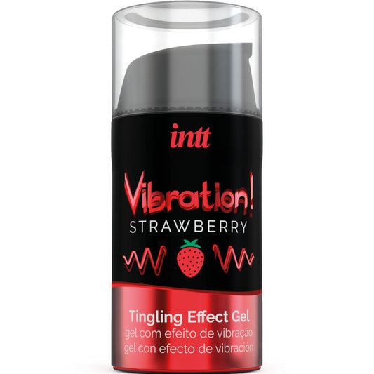 Gel intimo stimolante alla fragola INTT, potente e liquido, da 15 ml, per aumento del piacere e sensazioni vibranti.