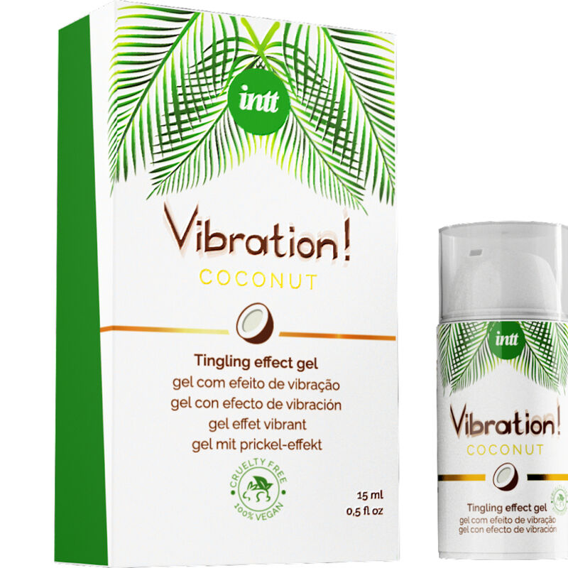 Gel vibrante potente INTT VEGAN LINE, stimolante e liquido, ideale per massaggi e piacere, senza componenti animali.