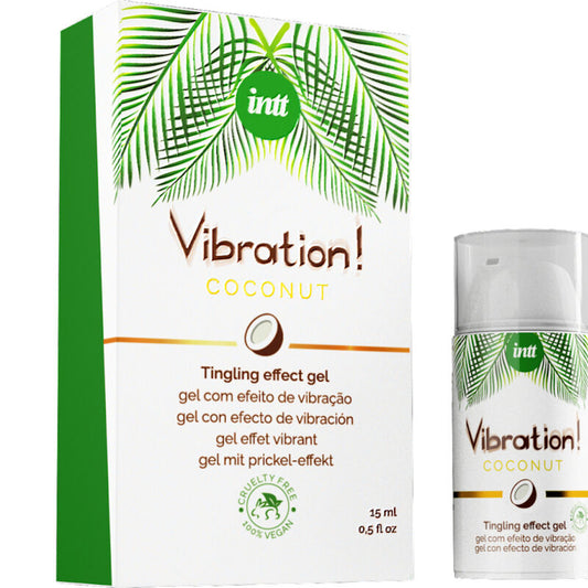 Gel vibrante potente INTT VEGAN LINE, stimolante e liquido, ideale per massaggi e piacere, senza componenti animali.