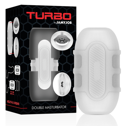 Masturbatore doppio turbo JAMYJOB, dispositivo di piacere maschile con design innovativo e comfort elevato.
