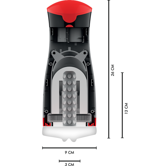 Mascherina masturbatore JAMYJOB JANGO con compressione e vibrazione, dettagli interni realistici, design compatto e moderno.